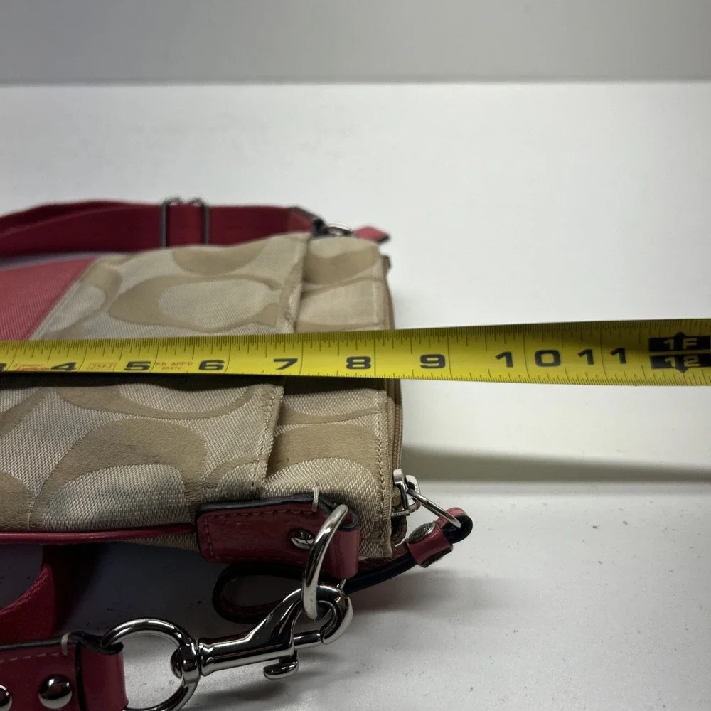 Coach Signature C Crossbody Bag Pink Khaki Canvas Leather Shoulder‎ Purse